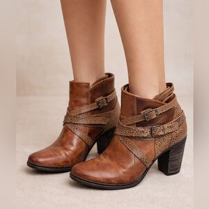 Miz Mooz Womens Verona Collection Leather Ankle Booties Sz 37 Boho Chic Rugged